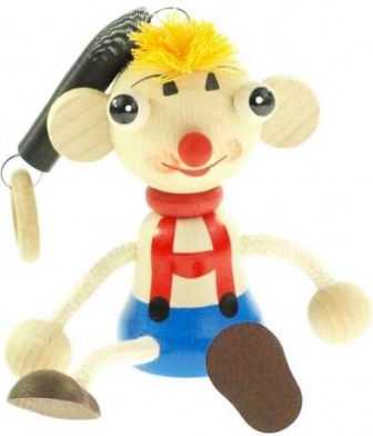 Garçon aux grands yeux sur ressort figurine en bois