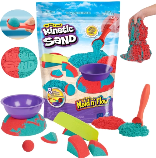 Kinetic Sand Mold 'n Flow sable cinétique avec 2 couleurs et 3 accessoires