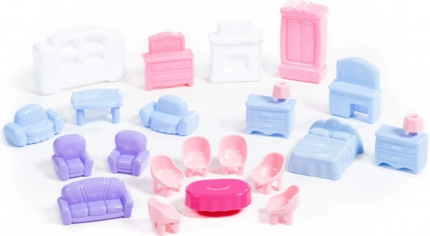 Meubles pour poupées – ensemble – Bleu-rose-violet