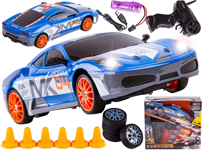 Voiture RC de drift 1:24, 2,4 GHz, 4WD, bleue style Ferrari - 1 pièce