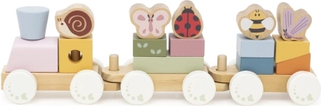 Train de printemps éducatif en bois Viga avec cubes