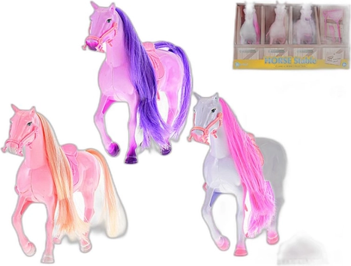 Cheval avec selle et accessoires dans une écurie en papier - 1 pièce