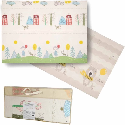 Tapis éducatif pliable en mousse double face pour enfants, 150 × 200 cm, oursons et arbres
