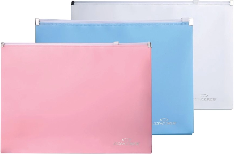 Chemises porte-documents zippées A4 CONCORDE, assortiment pastel