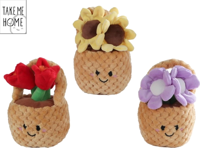 Panier en peluche avec fleurs 18 cm