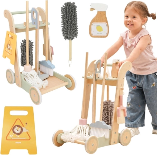 VIGA Chariot de ménage en bois avec accessoires