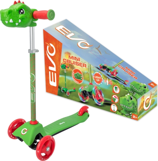 Trottinette enfant à trois roues EVO Light Up Mini Cruiser Dino avec roues LED, hauteur réglable