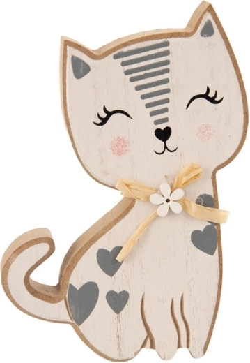 Figurine décorative en bois – chat blanc/gris 15 cm
