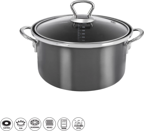 Faitout émaillé Metalic Lem 4,5 l avec couvercle en verre