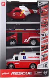 Ensemble de camions de pompiers et hélicoptère avec sons et lumières, à piles