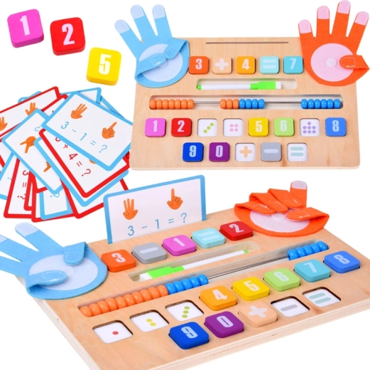 Tableau mathématique double face en bois pour apprendre à compter avec des cartes d’exercices