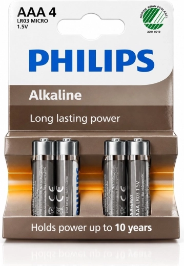Piles alcalines Philips AAA LR03 1,5 V, 4 pièces