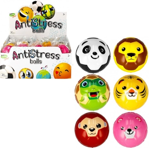 Balle antistress avec animaux 6 cm, mousse souple