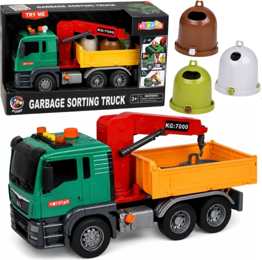 Camion poubelle pour enfants avec grue, lumières et sons + conteneurs de tri des déchets - 1 pièce