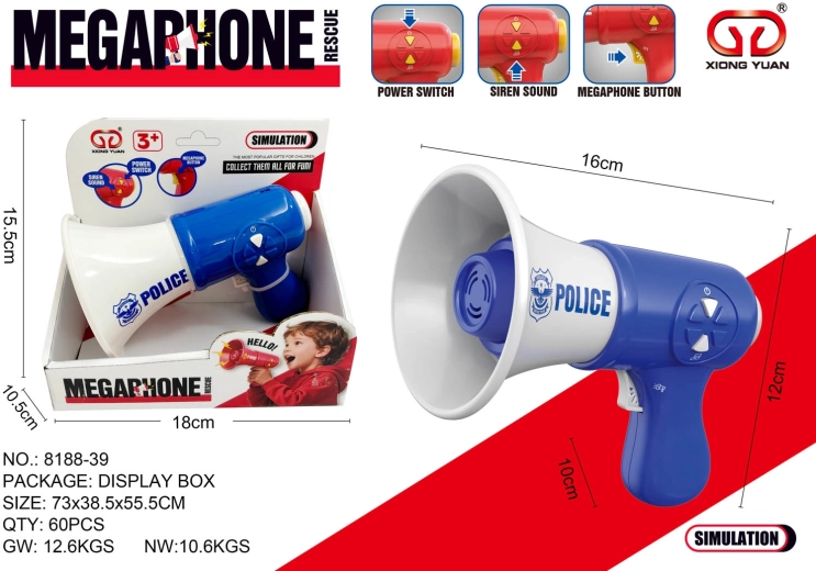Mégaphone de police bleu pour enfants