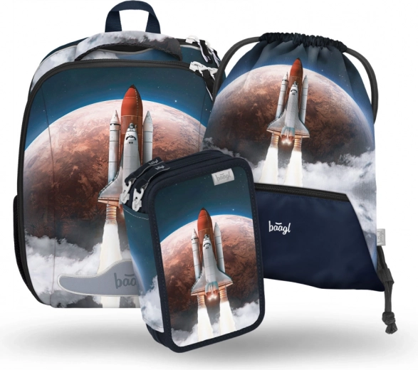 Ensemble scolaire Baagl Space Shuttle : cartable, trousse, sac