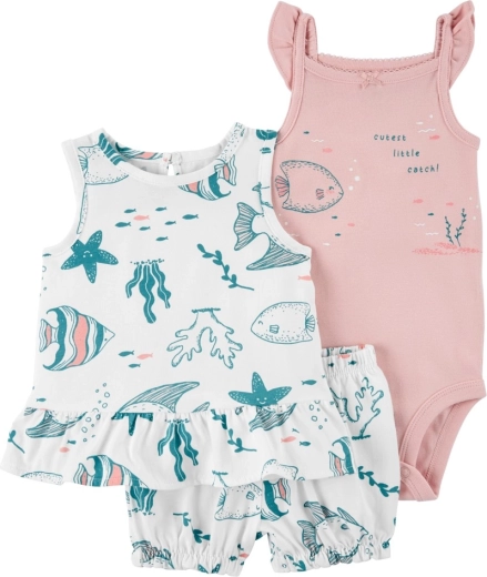 Ensemble 3 pièces Carter's pour fille Pink ocean – body sans manches, t-shirt sans manches et short