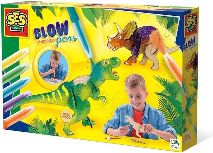 SES Creative feutres soufflables avec effet aérographe – dinosaures