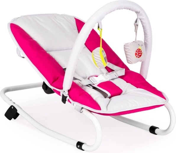 Transat pliable à bascule pour bébé avec jouets, blanc-rose