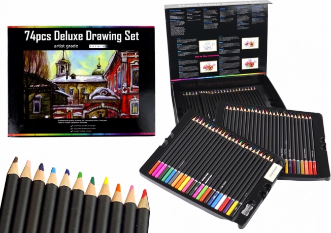 Set de dessin dans une boîte magnétique, 74 pièces