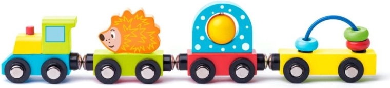 Petit train en bois avec hérisson et jouets Woody