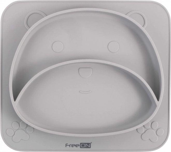 Assiette en silicone ourson avec ventouse, grise