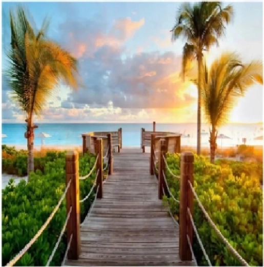 Peinture diamant Pont avec palmiers 30 × 40 cm