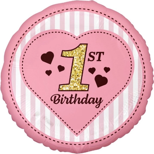 Ballon feuille rose 45 cm – 1st Birthday