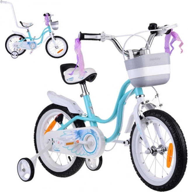 Vélo pour enfants 14" Little Swan avec panier et petites roues ROYALBABY – Turquoise