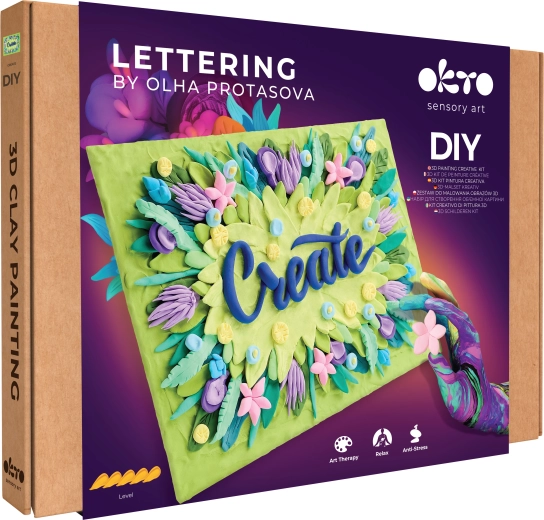 Set artistique OKTO Lettering pour peindre et modeler avec pâte « Create » 30 × 40 cm