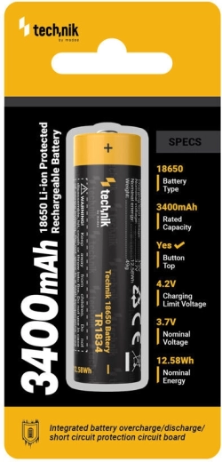 Batterie Li-Ion rechargeable 18650 3400 mAh 3,7 V avec protection Technik