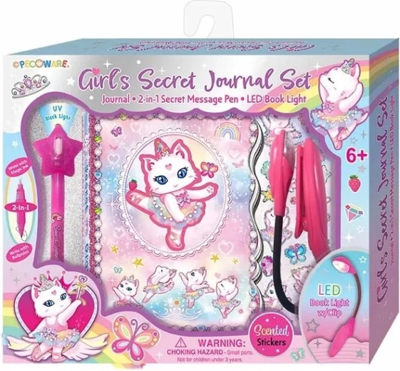 PECOWARE journal avec lampe, chat ballerine