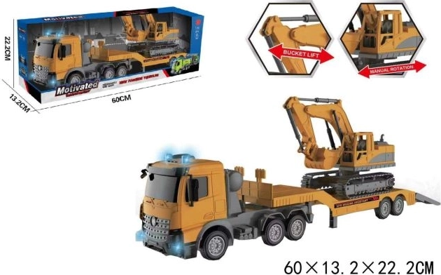 Engin de chantier avec pelleteuse et effets lumineux et sonores
