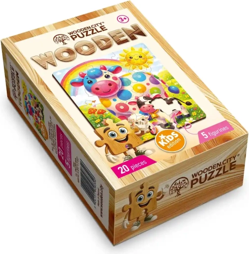 Puzzle en bois WOODEN CITY vache arc-en-ciel, 20 pièces