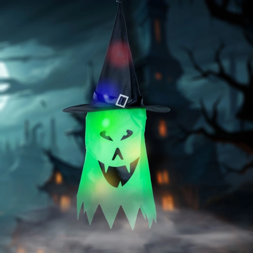 Décoration LED suspendue d’Halloween en forme de fantôme vert