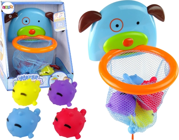 Jouet de bain mini basketball avec chien et poissons en caoutchouc