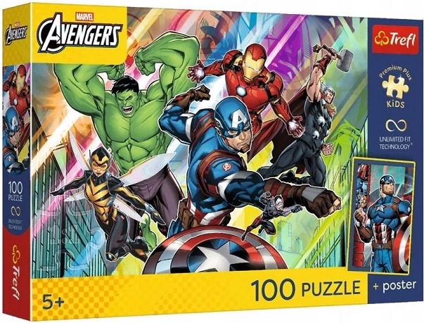 Puzzle pour enfants Trefl Marvel Avengers 100 pièces Force et puissance avec poster