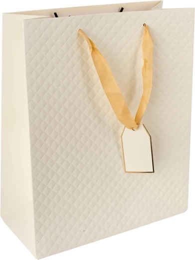 Sac cadeau en papier beige motif quilt 26 × 12 × 32 cm