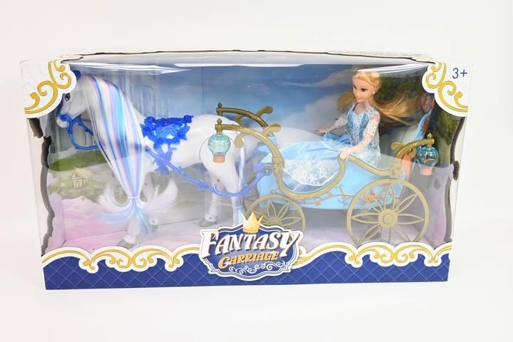 Carrosse féerique avec cheval et poupée à piles