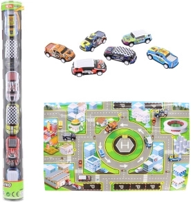 Set de petites voitures en métal avec tapis de jeu