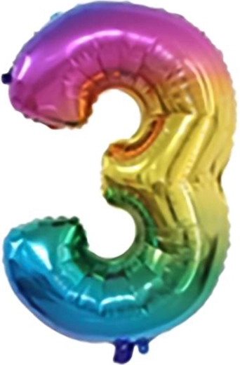 Ballon en aluminium TORO chiffre 3, 30 cm, arc-en-ciel