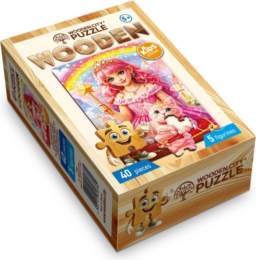 Puzzle en bois WOODEN CITY Princesse avec un chaton magique, 40 pièces