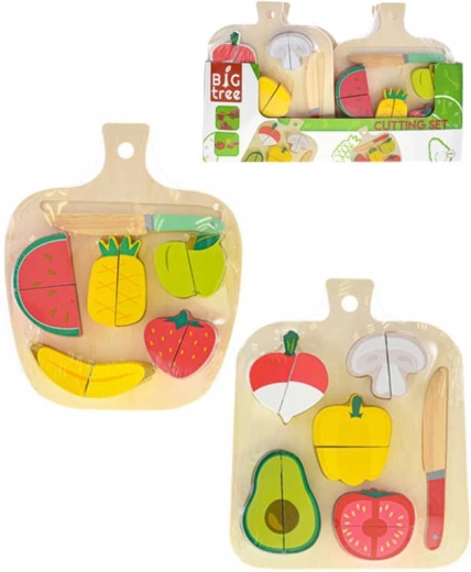 Ensemble de découpe en bois de fruits ou de légumes à scratch (Velcro) avec couteau