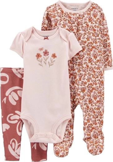 Ensemble 3 pièces pour bébé fille Carter’s Pink Floral – body à manches courtes, grenouillère et leggings