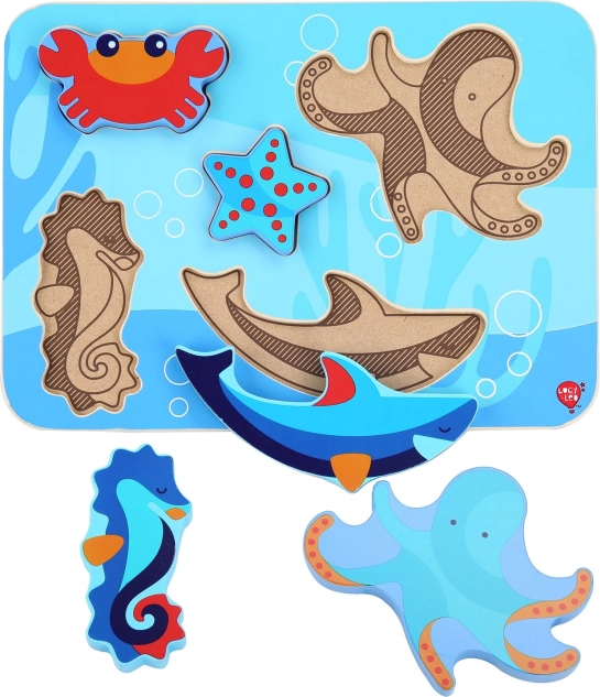 Puzzle encastrable en bois Sea World – LUCY & LEO, 6 pièces