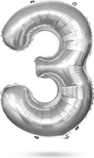 Ballon en aluminium d'anniversaire chiffre 3 argenté 85 cm