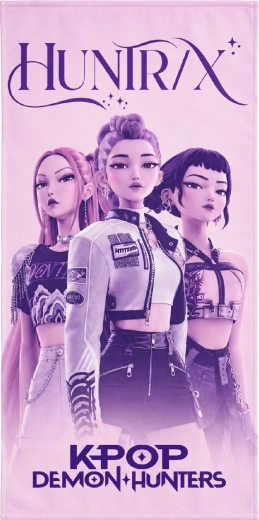Serviette de bain enfant à séchage rapide K-Pop Demon Hunters Huntrix 70 × 140 cm, rose-violet