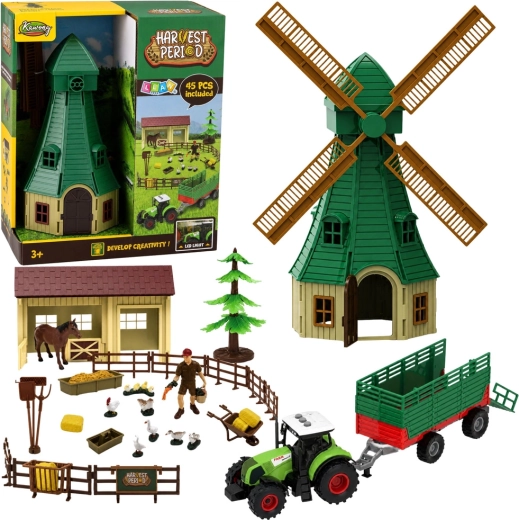 Ferme pour enfants avec moulin à vent, tracteur et remorque (45 pièces) avec LED et son
