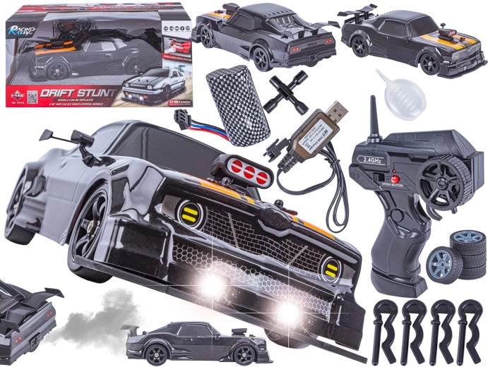 Voiture RC de drift Dodge 1:16 4WD 2,4 GHz avec lumières LED et effet de vapeur - 1 pièce