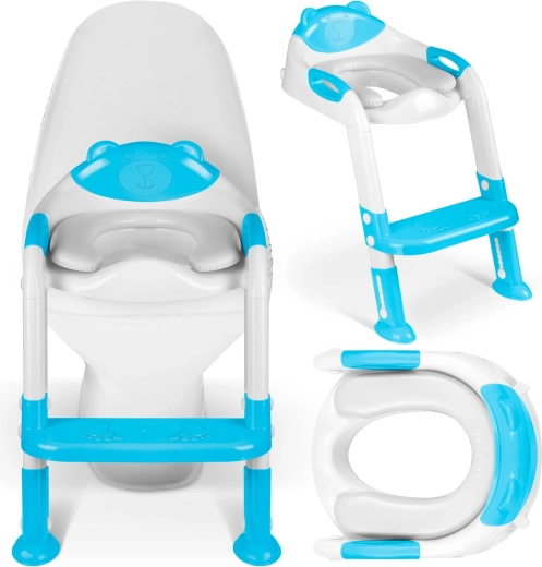 Réducteur de toilettes pour enfant avec rainures et marches Ricokids bleu
